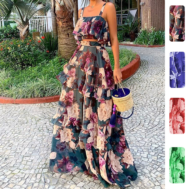 Romper Floral Print - Damen Zweiteiler mit Blumenmuster: Rüschen-Crop-Top +