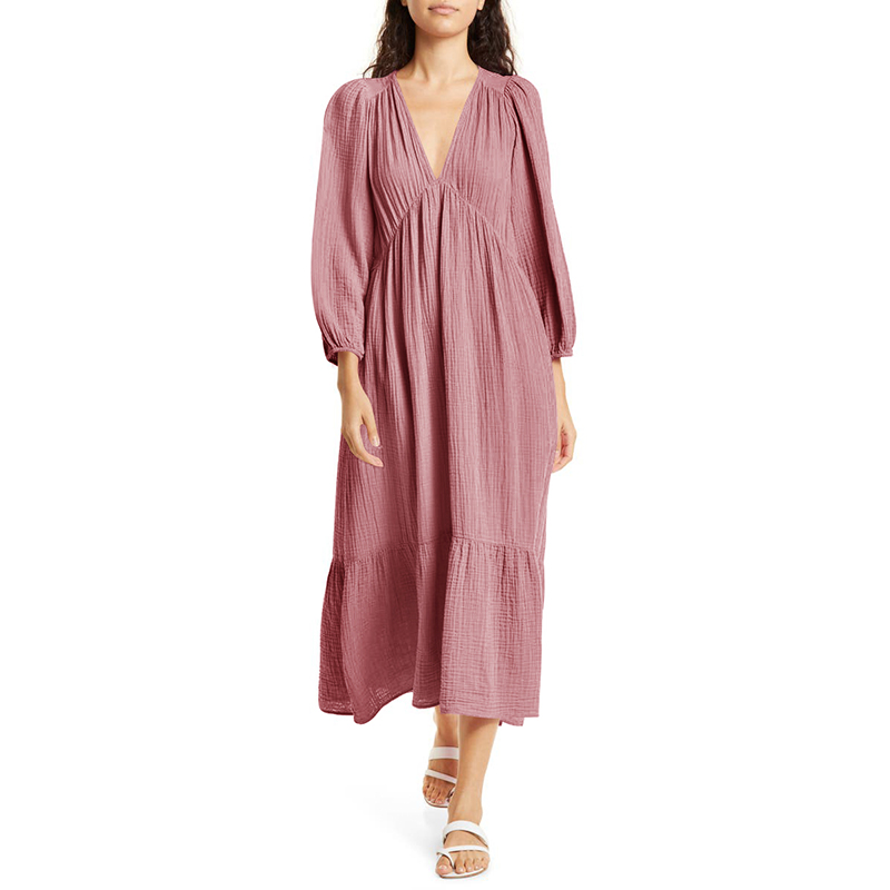 Linen Dress Wrap - Musselin 100% Baumwolle Langarm Kleider für