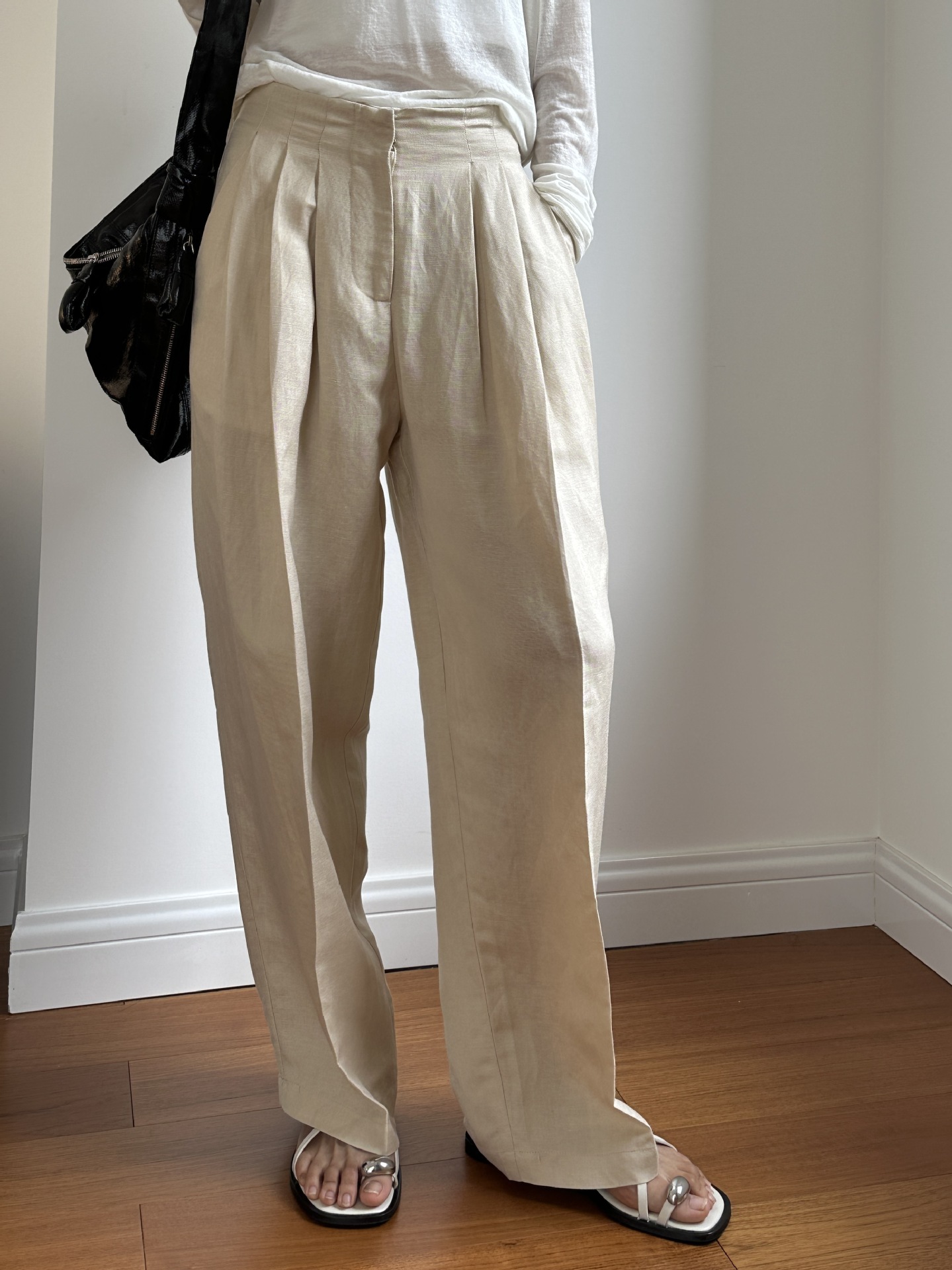 Linen Pant Wide - Lässige Leinenhose mit weitem Bein, plissiert,