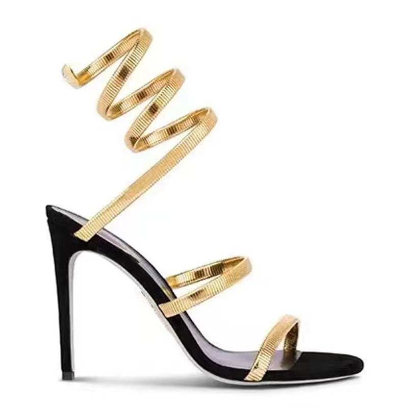 Sandal Strappy Heeled - Sommer Neue Gold One-Line Riemchen Sandalen