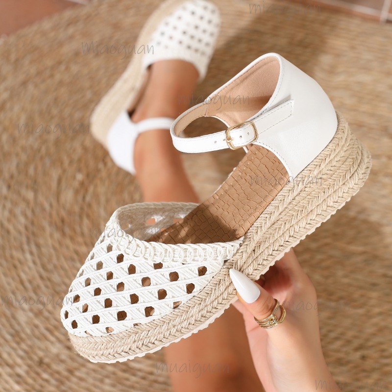 Wedge Espadrille Women - Boho Damen Espadrille Keilsandalen mit Hohlmuster,