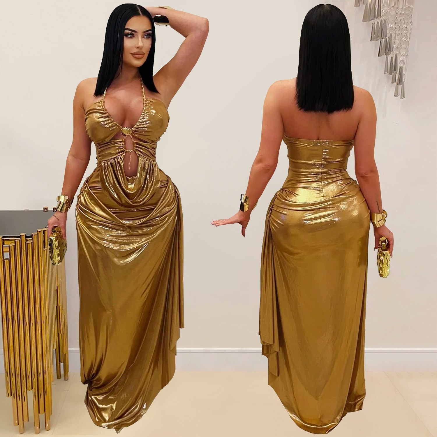 Maxi Dress Halter - Abendkleid für Hochzeitsgäste mit Neckholder-Ausschnitt, Langen