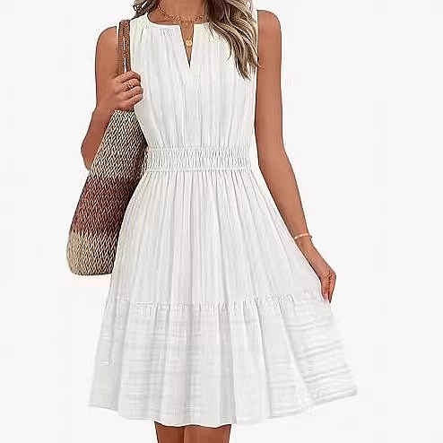Linen Dress Wrap - Frühling Sommer Damen Ärmelloses Kleid Wickel-V-Ausschnitt