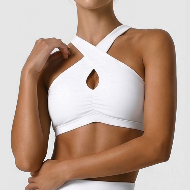 Crop Top Crochet - Damen Weiche Sportunterwäsche Einfarbig High-Impact Gym