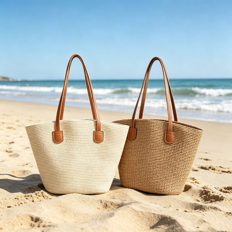 Tote Bag Beach - CLAREGQI Damen-Tragetasche aus Stroh in Uni-Farbe,