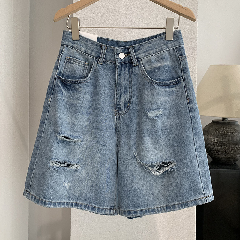 Shorts Denim Frayed - Denim-Shorts für Damen, Vintage-Jeans, Gerade Geschnittene