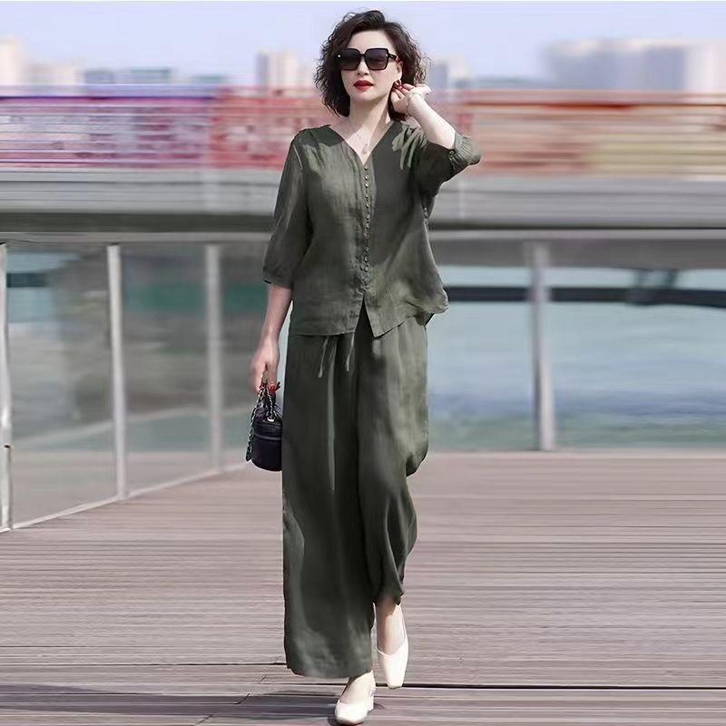 Linen Pant Wide - Damen-Set aus Baumwolle und Leinen 2024