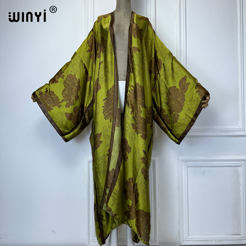 Cover Up Kaftan - WINYI Kimonos mit Afrika-Boho-Aufdruck, lange Kleider