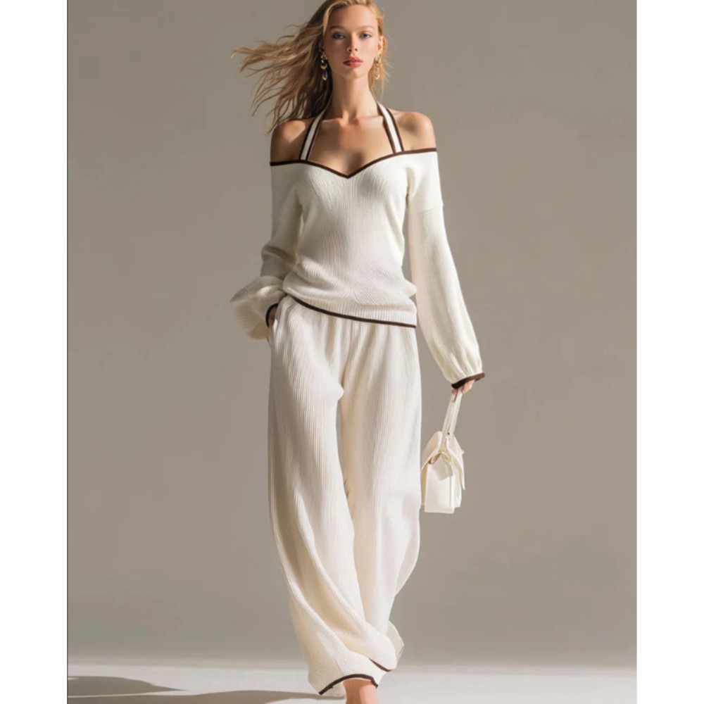 Blouse Off Shoulder - Damen Sexy Off-Shoulder Langarm-T-Shirt und Hose