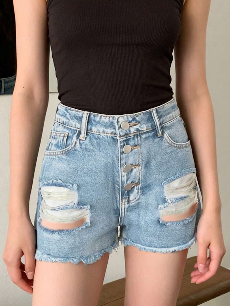 Damen-Jeansshorts mit mittelho – Shorts Denim Frayed Bewertung und Preis
