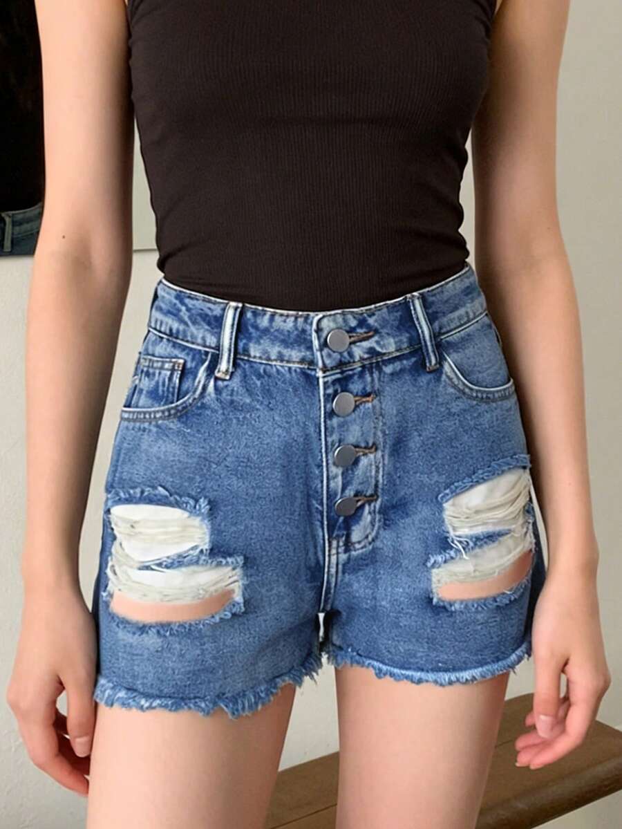 Damen-Jeansshorts mit mittelho – Shorts Denim Frayed Bewertung und Preis