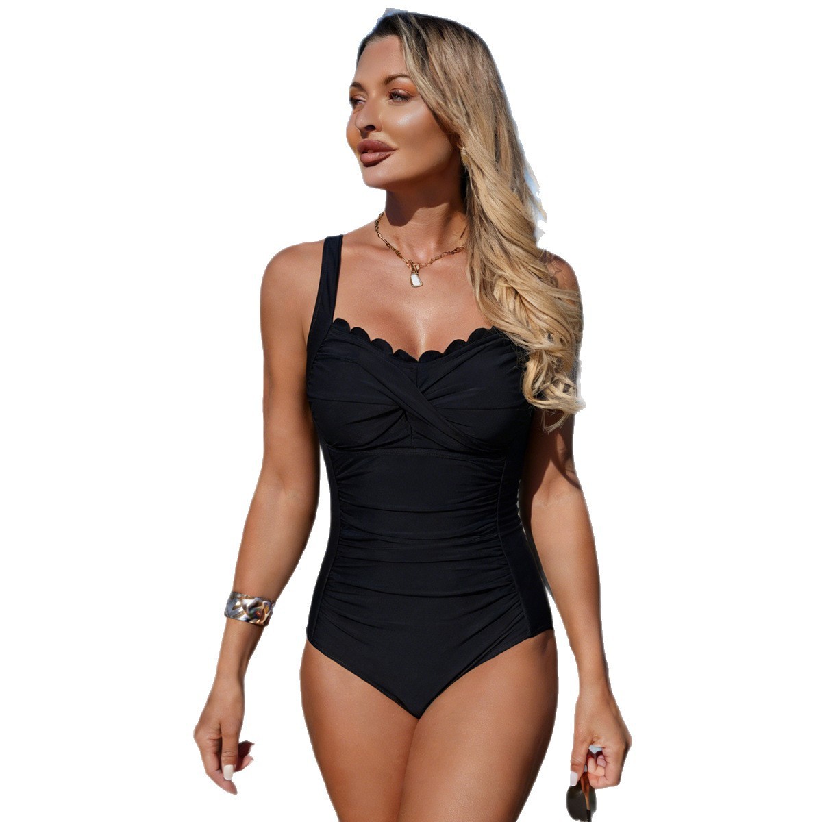 Schwarzer Badeanzug mit Musche – Swimsuit Bikini Ruched Bewertung und Preis