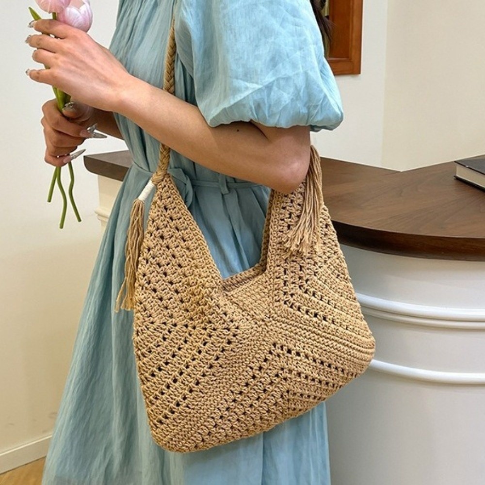 Sommerliche Boho-Strick-Schult – Tote Bag Beach Bewertung und Preis