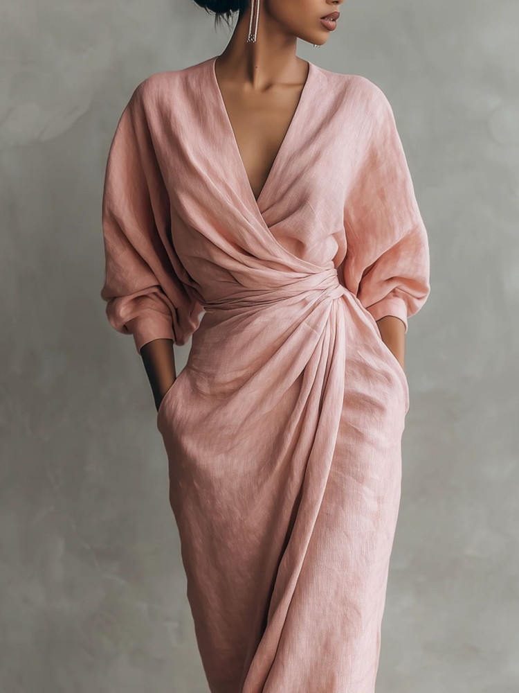 Damen Leinen-Mix Wickel-Maxikl – Linen Dress Wrap Bewertung und Preis