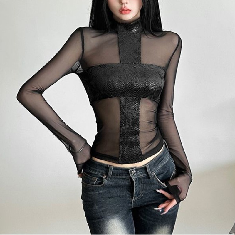 Amerikanischen Stil Mesh Langa – Blouse Off Shoulder Bewertung und Preis