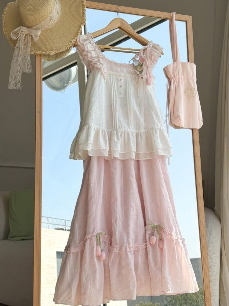 Süßes Kawaii-Set mit Rüschenbe – Midi Skirt Floral Bewertung und Preis