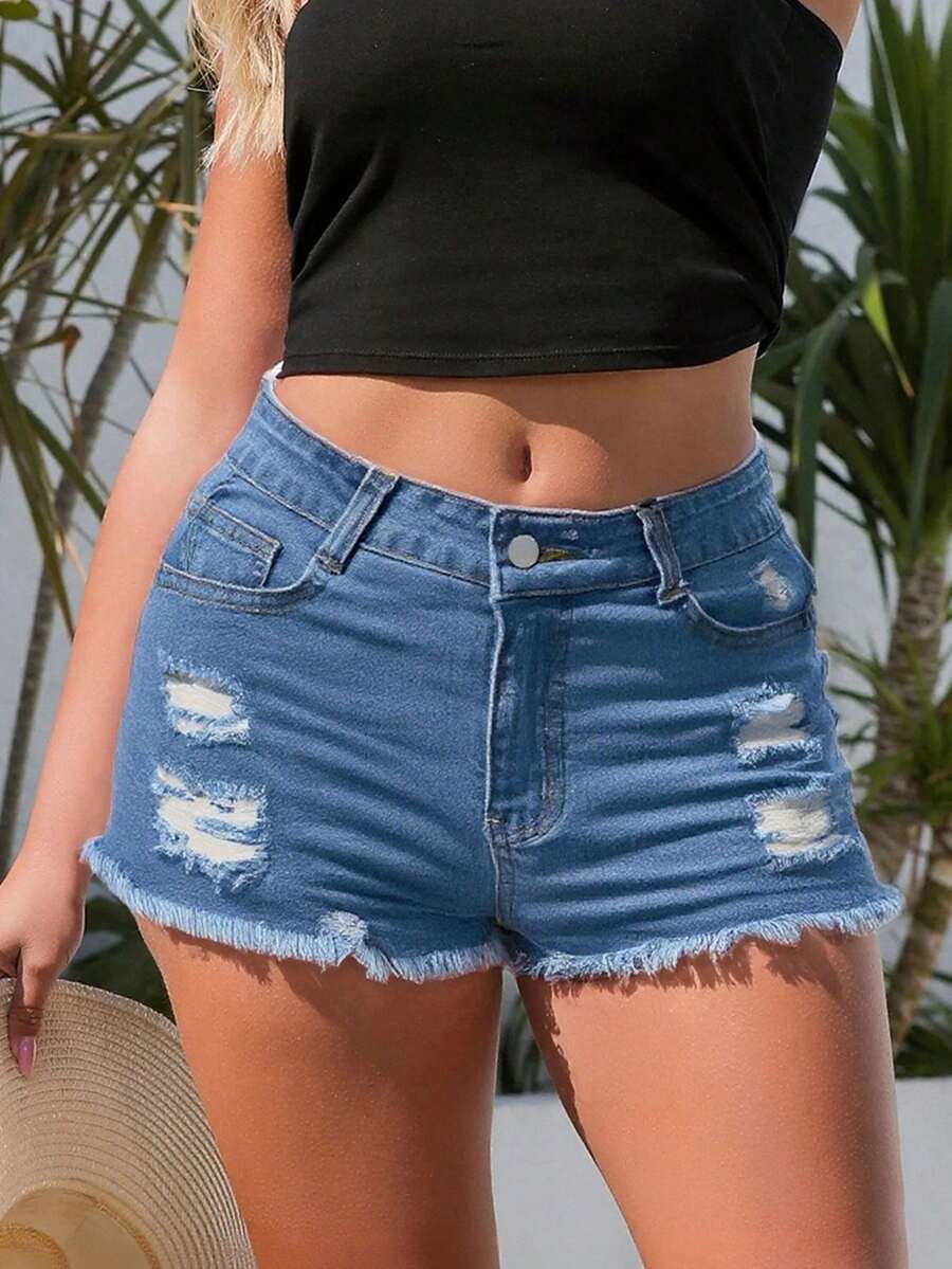 Damen-Jeansshorts mit Taschen, – Shorts Denim Frayed Bewertung und Preis