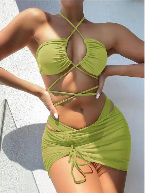 Damen High-Waist Split Bikini  – Swimsuit Bikini Ruched Bewertung und Preis